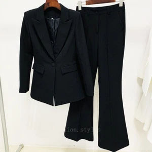 Two Piece Set Office Ladies Women Single Button Pants Blazer + Pants Formal Suit - Picture 1 of 29