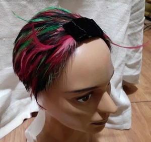 Vintage 1950s Women's Feather Crescent Small Crown Hat Red Black Green - Picture 1 of 5