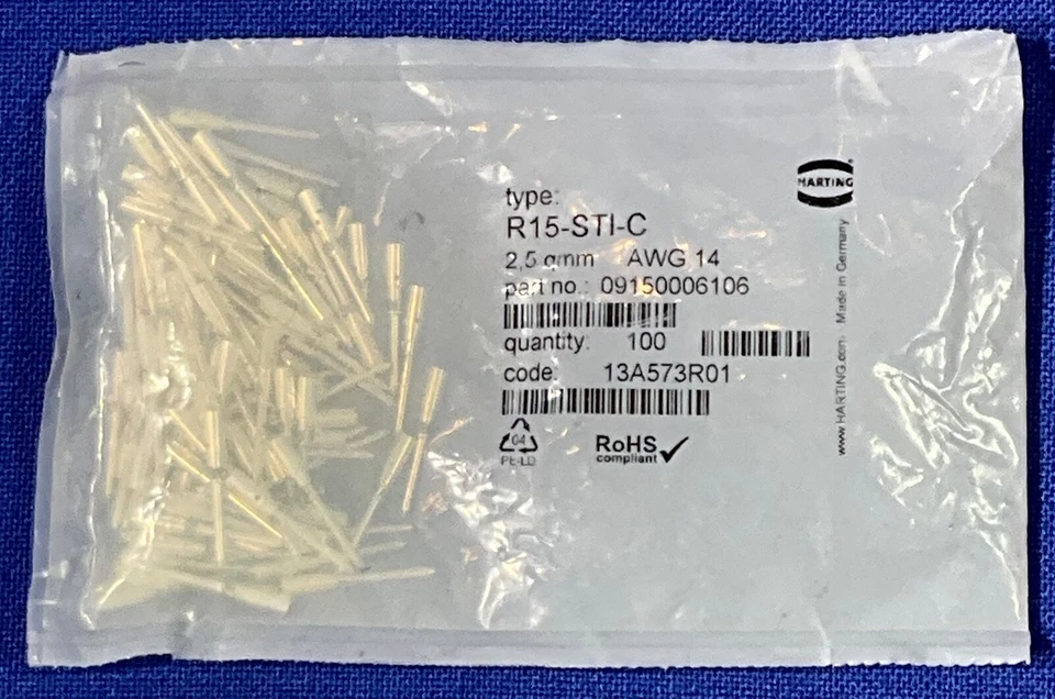 NEW Bag of 100 Harting 09150006106 Crimp Connectors R15-STI-C AWG 14 - Image 1 of 1
