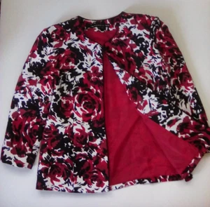 Vintage Jacke Größe 8 Preston & York Damen Blumenmuster Haken schließen Schulterpolster rot 15 - Bild 1 von 4