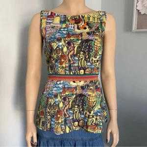 Anthropologie Weston City Scape abstract peplum cotton tank top women's medium - Picture 1 of 10