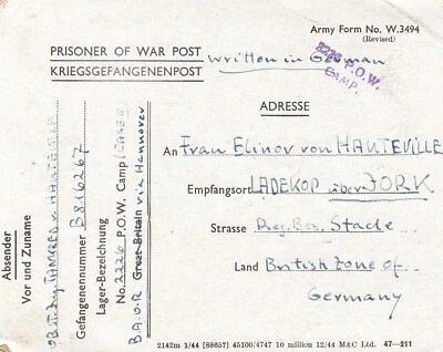 Kriegsgefangenenpost Flieger-Oberstabsingenieur 1946 von Zedelgem - Ladekop - Bild 1 von 2