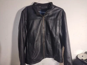 Mens Cole Haan Black Full Zip 100% Lambskin Leather Jacket XXL **EUC - Picture 1 of 6