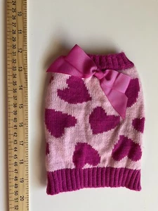 Pet Dog Girls Pink Hearts Knit Vest Jacket Warm Clothes Winter Sweater XS - Picture 1 of 2