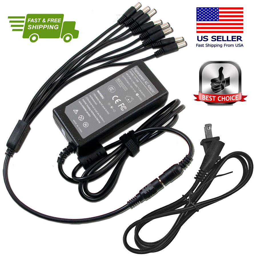 ANRAN DVR NVR CCTV SECURITY CAMERA AC POWER SUPPLY + 8 SPLIT CORD 3YR WARRANTY - Image 1 of 1