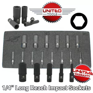 1/4" INCH Drive Deep IMPACT Socket Set Long Reach Sockets 4mm-15mm 6PT Long Hex - Picture 1 of 5