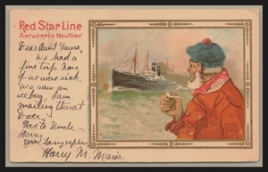 Publicidad RED STAR LINE Amberes -Nueva York CASSIERS Sea Captain Pub UDB años 1900 - Imagen 1 de 2
