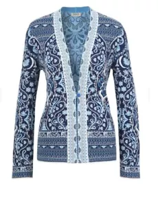 Ivko Jacke Cardigan blau Jacquard blau weiß Blazer weich 191124 - Picture 1 of 2