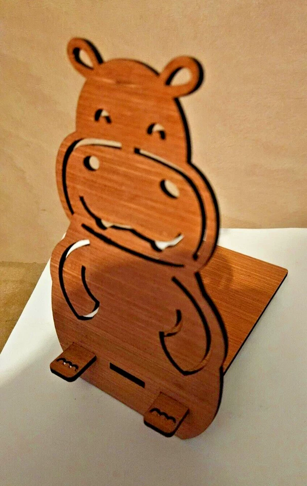 Wooden Mobile Phone Stands For Desk Phone Holder, hippo animals, novelty, office - Image 1 of 1