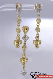 Diamond, 14K Yellow Gold Earrings and Pendant Suite - Picture 1 of 12