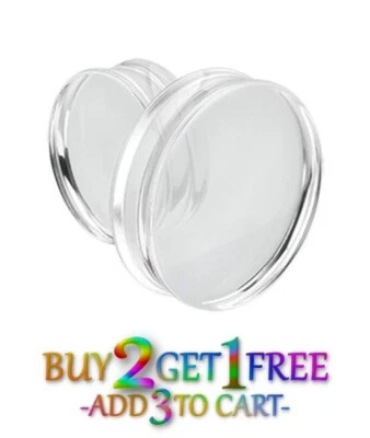 Pair 8g-50mm CLEAR ACRYLIC PLUGS Double Flare Gauges Solid Body Ear Tunnel 1003 - Image 1 of 4