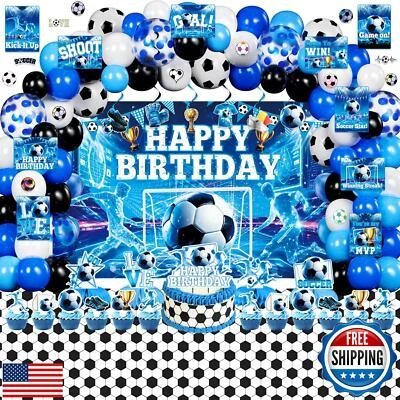 KOTLMIGHT Decoraciones de Fiesta de Fútbol para Niños, 171 Piezas Balón de Fútbol Azul Cumpleaños Foto 1 de 4