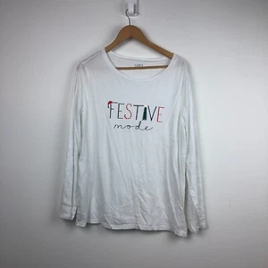 Ann Taylor LOFT Women's FESTIVE MODE Long Sleeve Tee Christmas White Size XL - Picture 1 of 5
