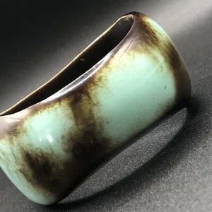 Chunky Exquisite Brown Turquoise Wide Wave Plastic Bangle Bracelet Art Western - Picture 1 of 20