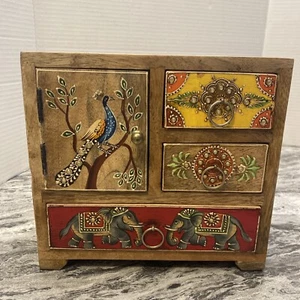Wood Chest Of Drawer Organizer Hand Painted From India - Picture 1 of 6