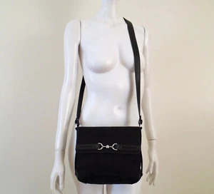 Etienne Aigner Small Black Jacquard & Faux Leather Crossbody Messenger Bag - Picture 1 of 13