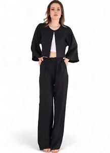 Restposten Ausverkauf Palazzohose Damen Hose in Leinenoptik – Weites Bein - Bild 1 von 23