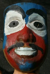 Vintage Handschnitzerei Holz Clown Tanz Maske Volkskunst aus Mexiko. Selten - Bild 1 von 12