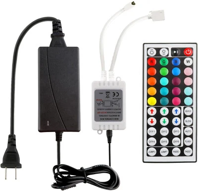 44Key IR Controller+Power Supply Adapter For 2835 3528 5050 RGB LED Strip Lights - Image 1 of 4