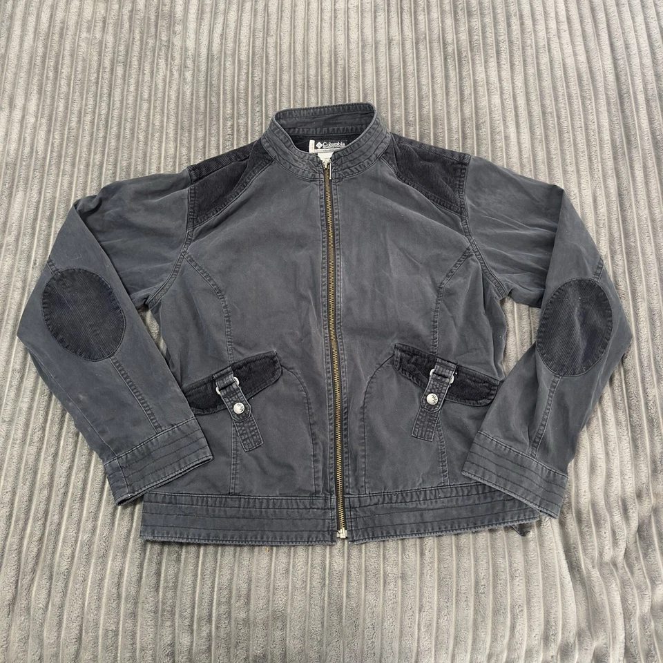 Columbia Moto Jacket Womens L Black Full Zip Canvas Light Weight Corduroy Patch - Image 1 of 4