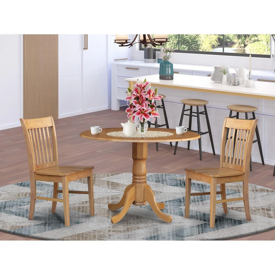 East West Furniture Dlno3-oak-w 3-piece Kitchen Nook Dining Table Set Oak Finish