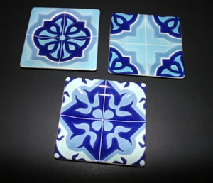 Lot Set of 3 Home Studio Santorini Ceramic Square Plates Cobalt Blue 6" - Picture 1 of 5