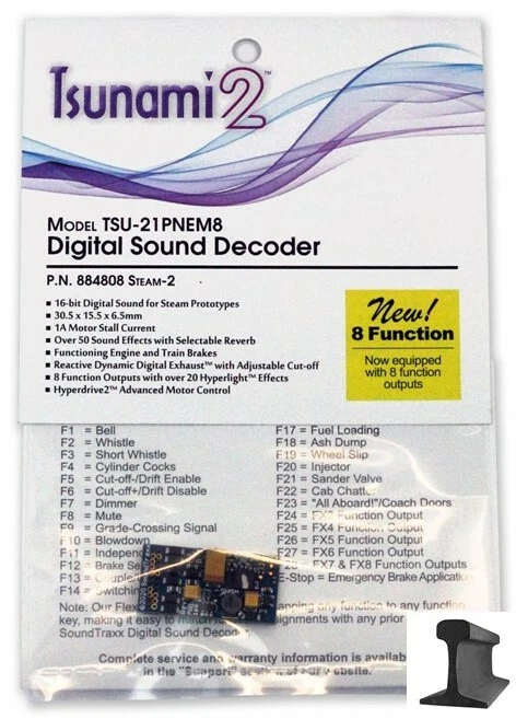 Soundtraxx 884808 Tsunami 2 TSU-21PNEM8 21 Pin Sound Decoder Steam-2 ~8 Function - Image 1 of 1