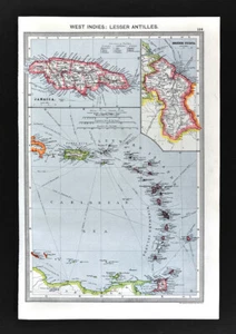 1907 Map West Indies Caribbean Jamaica Porto Rico Virgin Islands Antilles Tobago - Picture 1 of 4
