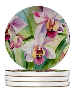 Orchids in Watercolor Large Sandstone Coasters Pack of 4 DAC1557RCS4 - Picture 1 of 3