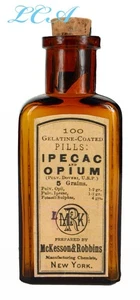 Antique OPIUM PILLS bottle McKESSON ROBBINS embossed & labeled IPECAC OPII Opium - Picture 1 of 7