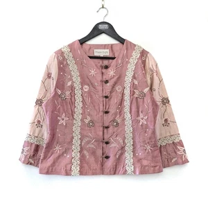 Chaqueta Phase Eight UK16 Rosa Vintage 100% Seda Bordada Cuentas - Imagen 1 de 7