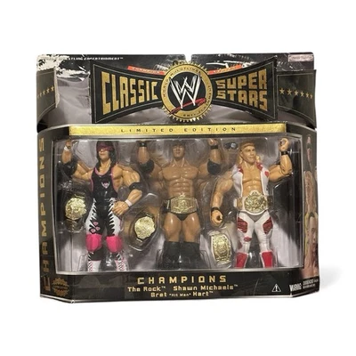 WWE Classic Superstars Champions 3-Pack The Rock Shawn Michaels Bret Hart NEW - Image 1 of 4