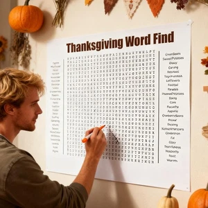 Thanksgiving Word Search Poster, Giant Holiday Word Search Wall Poster - Picture 1 of 8