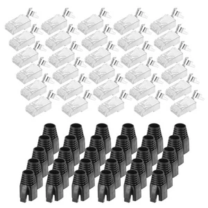 30pcs CAT8 RJ45 Connector with 30pcs Black Boots Cable Traverse for 23AWG Cable - Photo 1/5