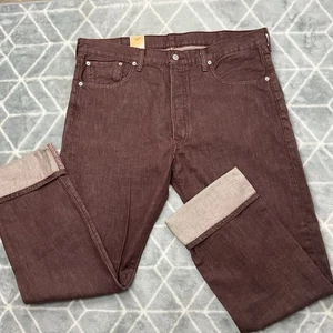 Levi’s 501 Straight Leg Burgundy Jeans Men’s 38X32 Mod Jeans Button Fly - Picture 1 of 13
