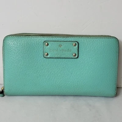 Kate Spade New York Neda Wellesley Wallet Teal Blue Aqua Leather Zip Around - Image 1 of 4