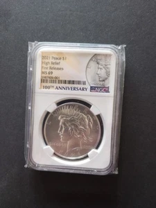 2021 High Relief Peace Dollar 100th Anniversary NGC MS 69 Silver Dollar. - Picture 1 of 3
