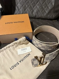 Authentic Louis Vuitton Damier Azur Canvas Leather Gold LV Initials Belt 90/36 - Picture 1 of 5