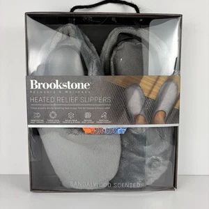 Brookstone Heated Relief Slippers Gray Unisex Microwaveable Spa Holiday Gift - Picture 1 of 3