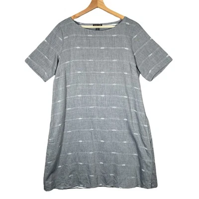 Vestido Eileen Fisher Nómada Cambray Cambio M Algodón Orgánico Bolsillos Lagenlook Foto 1 de 4