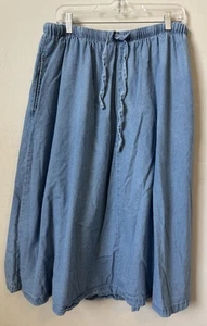 Woman Within Chambray Denim Skirt Size 18W Elastic Waist Drawstring Pockets - Picture 1 of 7