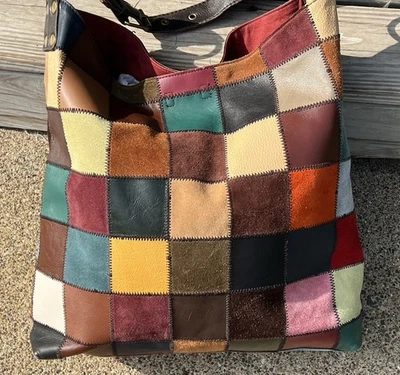 Lucky Brand Bag Purse Huge Patchwork Leather Suede Tote EUC RARE Boho - Image 1 of 4