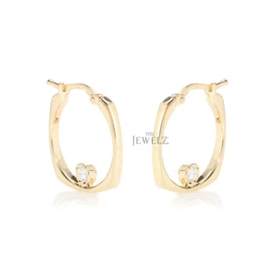 14K Gold 0.08CT VS/F-G Diamond Unique Wedding Hoop Huggie Earring - The Jewelz - Picture 1 of 5