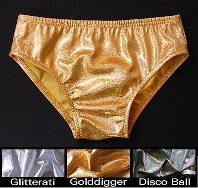 Traje de baño calzoncillo de baño para hombres en dorado plateado y holograma brillante metálico bola discoteca Foto 1 de 4