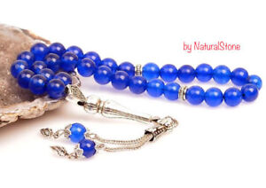 REAL Jade Blue Stone Islamic Prayer 33 beads Tasbih Misbaha Rosary Tasbeeh(8mm)