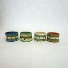 Lot of 4 Ceramic Napkin Rings Round Green Cream Glazed Stripes Dots Paisley 