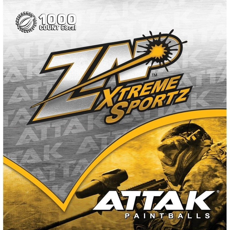 Zap Xtreme Attak 1000ct 68cal Paintballs with Green Shell and Yellow Fill, Great