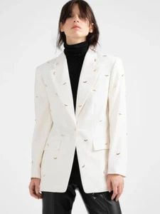 Women's Golden Bat Badges White Blazer Jacket for Office, Smart Casual, Party - Picture 1 of 7