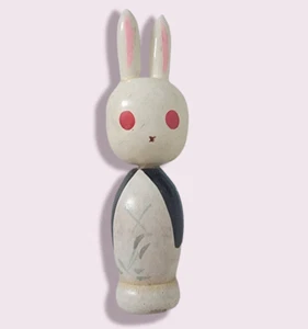 Vintage Mini Painted Wood Japan Cartoony Comical Bunny Figurine  - Picture 1 of 7