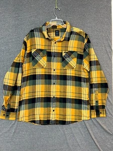 Rvca That'll Work Flannel Shirt Men XL Yellow Plaid Cotton Regular Fit Button-Up - Picture 1 of 8